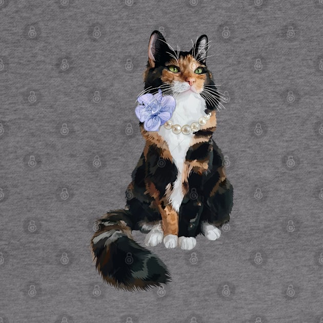 Glamorous Longhair Calico Cat with Pearls by CarleahUnique